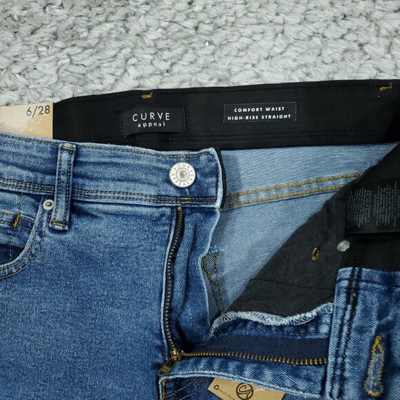 Curve Appeal Jeans High Rise Concealed Comfort Waist Straight Blue Size 6 28 - Picture 3 of 8